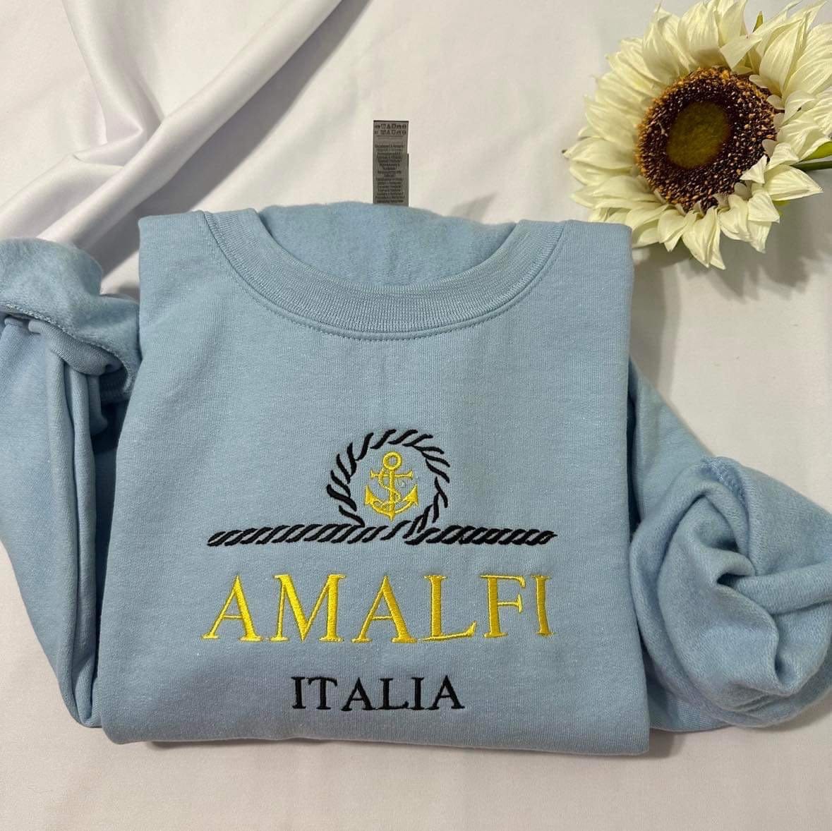 Amalfi Coast Embroidered Sweatshirt: Italy Travel Souvenir
